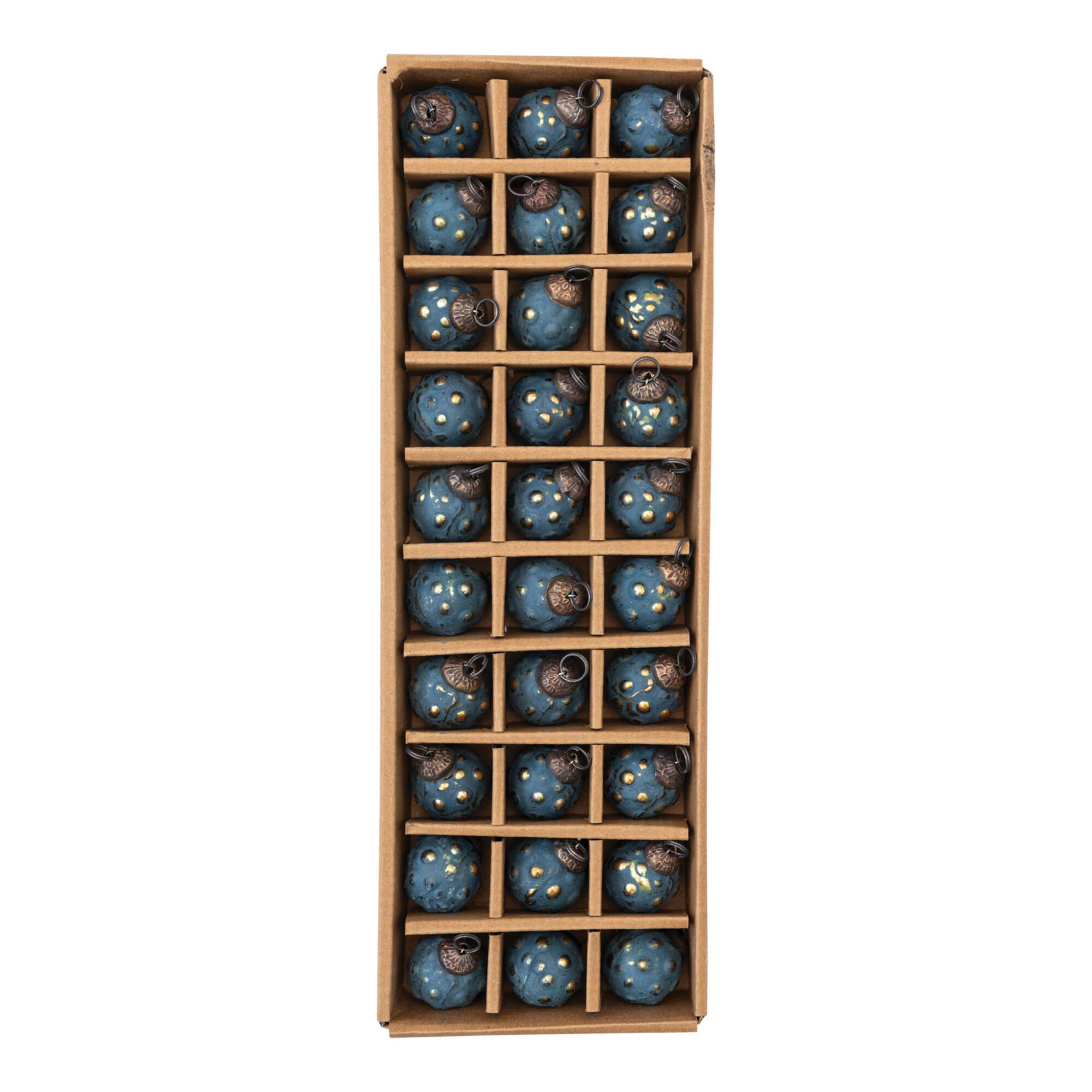 Hello Honey® Distressed Navy & Gold Round Glass Hobnail Ornaments Boxed Set